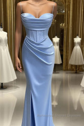 Baby Blue Mermaid Sweetheart Semi Formal Prom Dresses With Spaghetti Straps